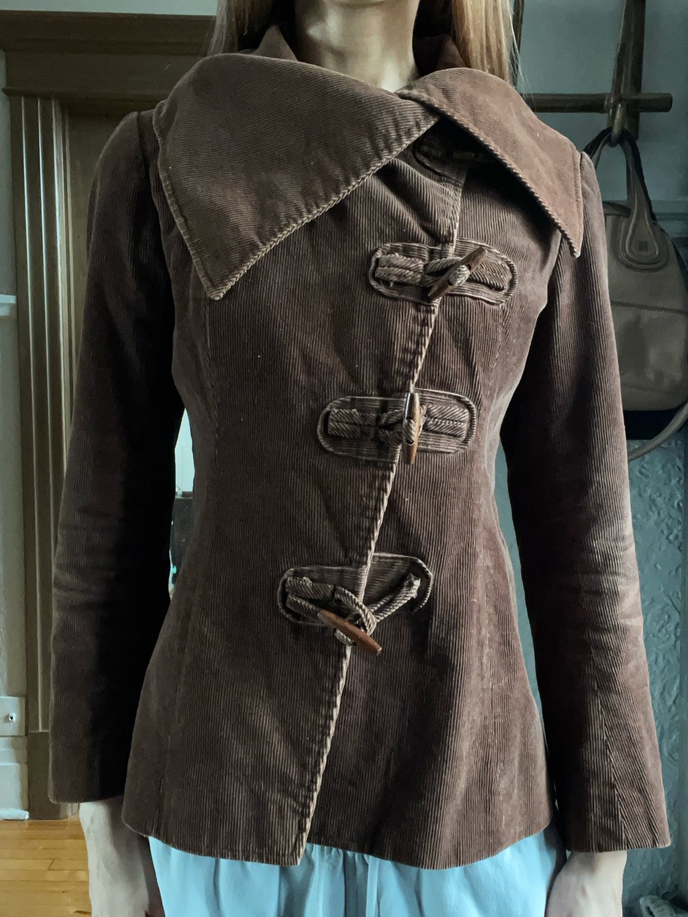 Brown Corduroy Trench Coat - Women's Tailored Toggle Jacket